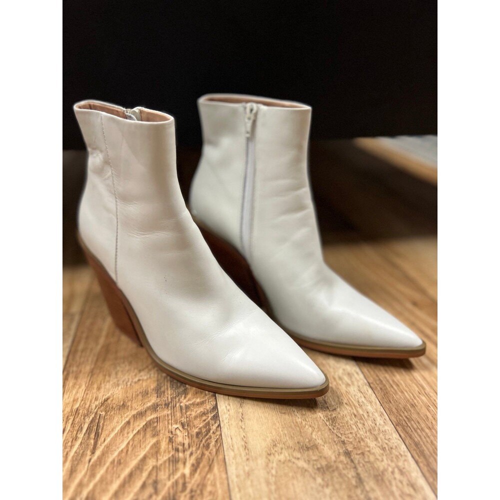 Steve Madden White Leather Pointed Ankle Booties